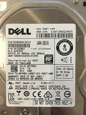 Dell Enterprise 6TB 7.2K NL SAS 12Gb/s 3.5" Hard Drive HDD HUS726060AL5214 PYM8J