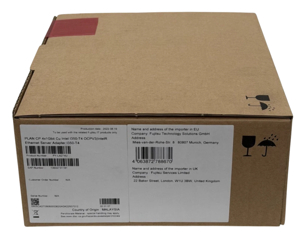 NEW Fujitsu Intel I350-T4 4x 1GbE RJ45 OCPv3 Ethernet Adapter PY-LA274U
