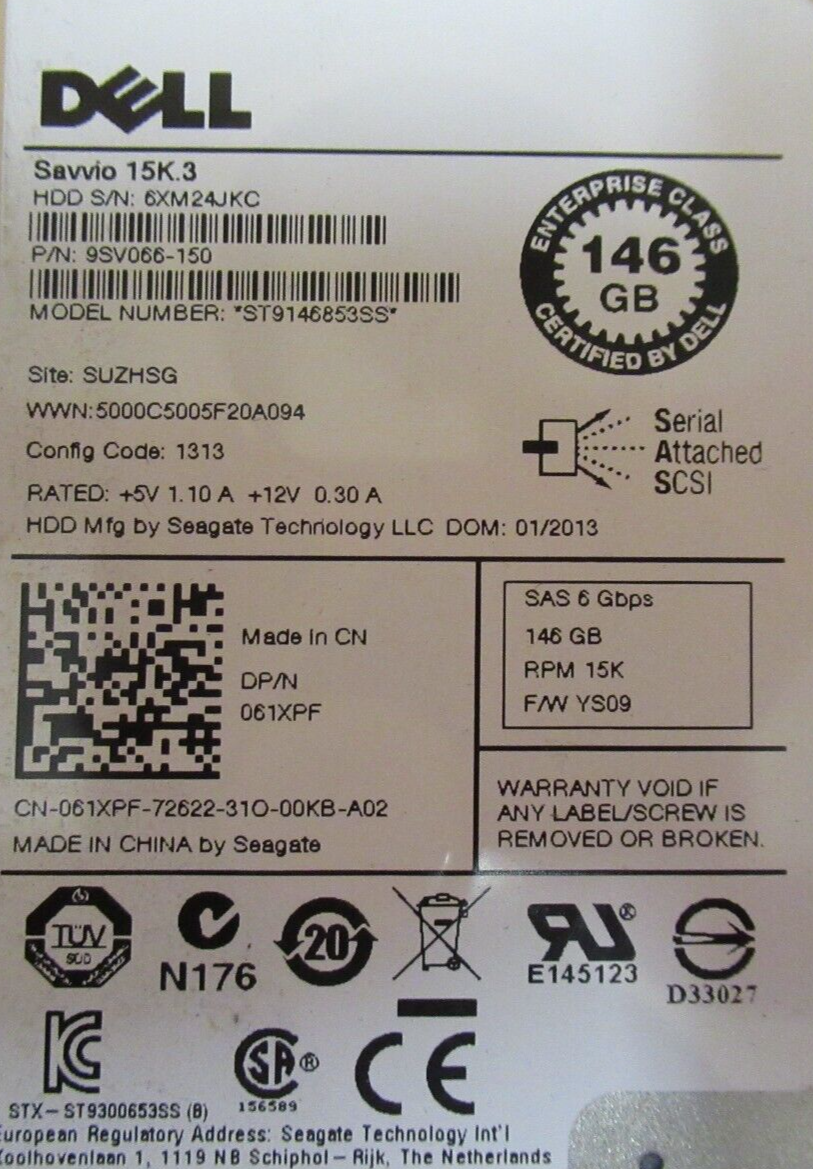 Dell 146GB 15K SAS 6G 64MB Cache 2.5" Hot-Swap HDD 61XPF + 12th/13th Gen Caddy
