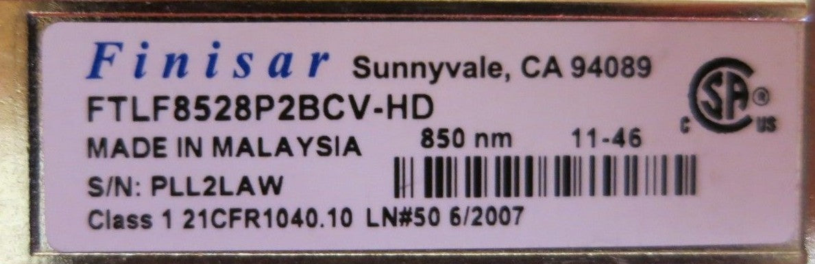 4 x Finisar FTLF8528P2BCV-HD 8G Fibre Channel SFP+ 850nm 500m Transceiver Module