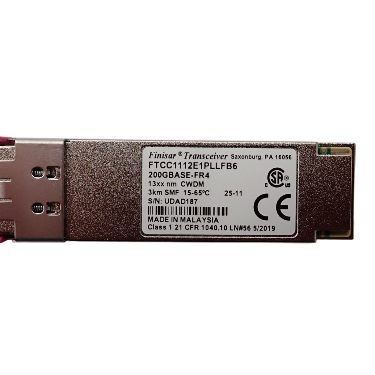 Finisar 200GBASE-FR4 QSFP56 SMF 13xxnm 3KM Transceiver Module FTCC1112E1PLLFB6