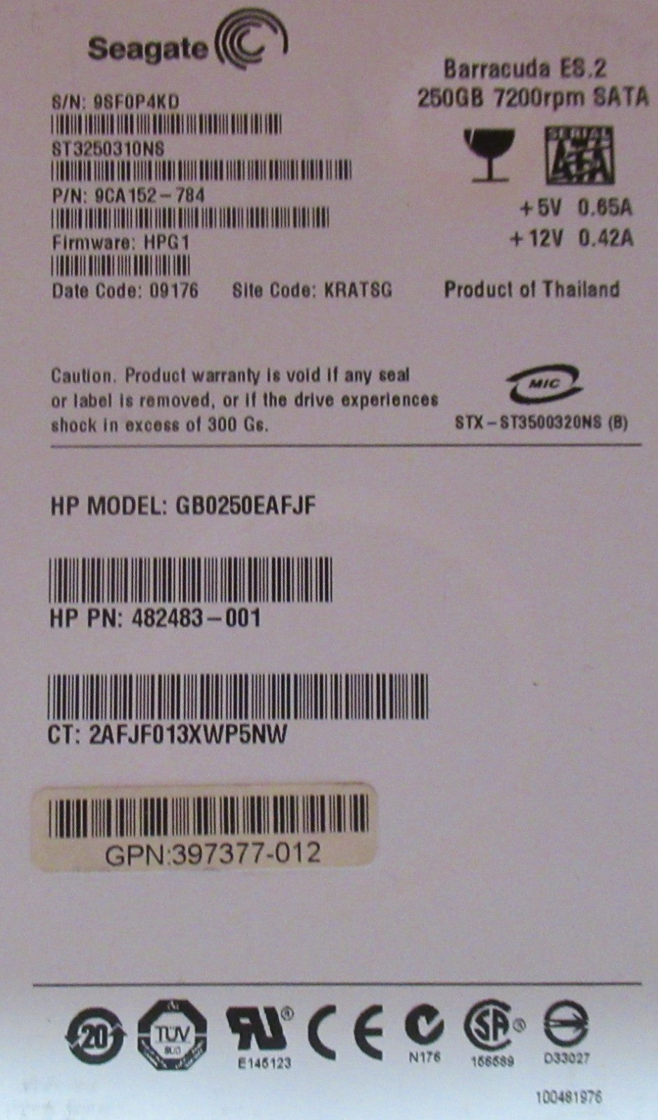 HP 459318-001 458926-B21 250GB 7200RPM SATA 3Gbps Hot Swap 3.5" Internal HDD