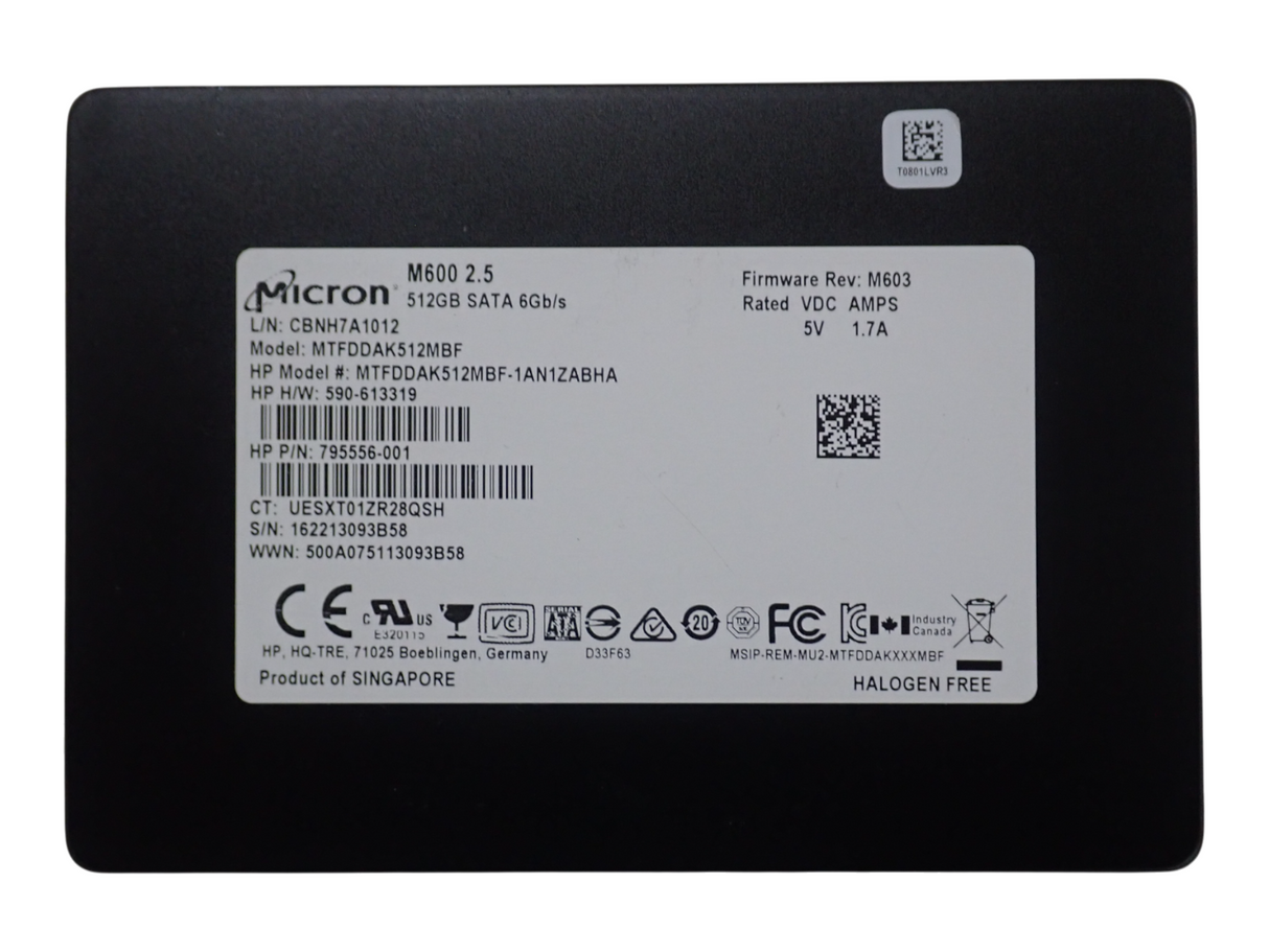 HP 512GB SSD MLC SATA SFF SSD SC Solid State Drive MTFDDAK512MBF 795556-001