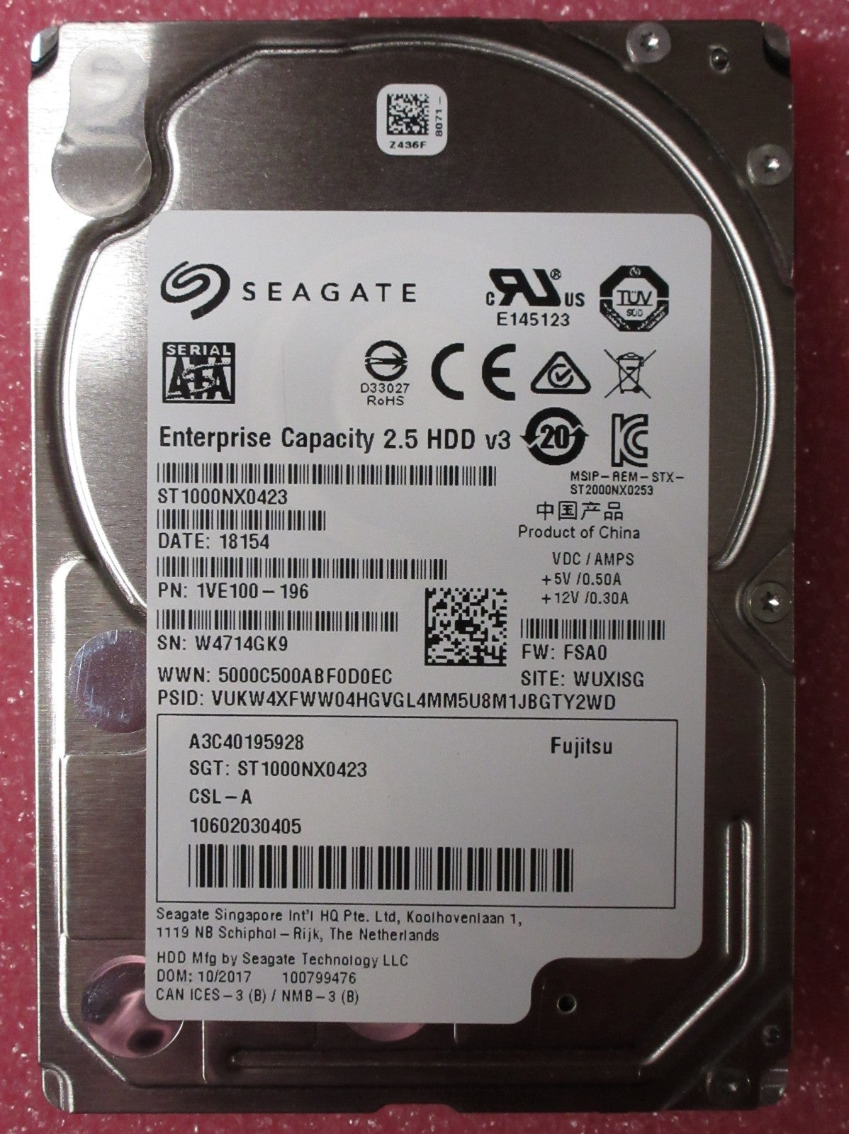 Fujitsu 1TB 7.2K 2.5" 6G SATA A3C40195928 Seagate ST1000NX0423 HDD 10602030405