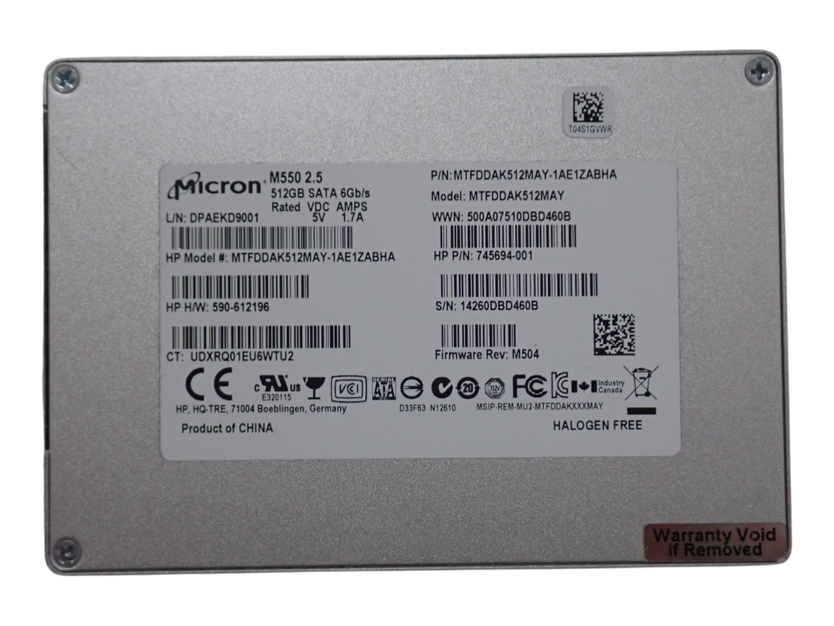 HP 512GB SSD MLC SATA SFF SSD SC Solid State Drive MTFDDAK512MAY 745694-001
