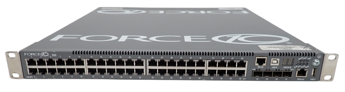 Force10 S55-01-GE-44T S55T 44x 1G RJ45 4x 1G SFP F2B Switch OS8 + S55-10GE-2SFP+