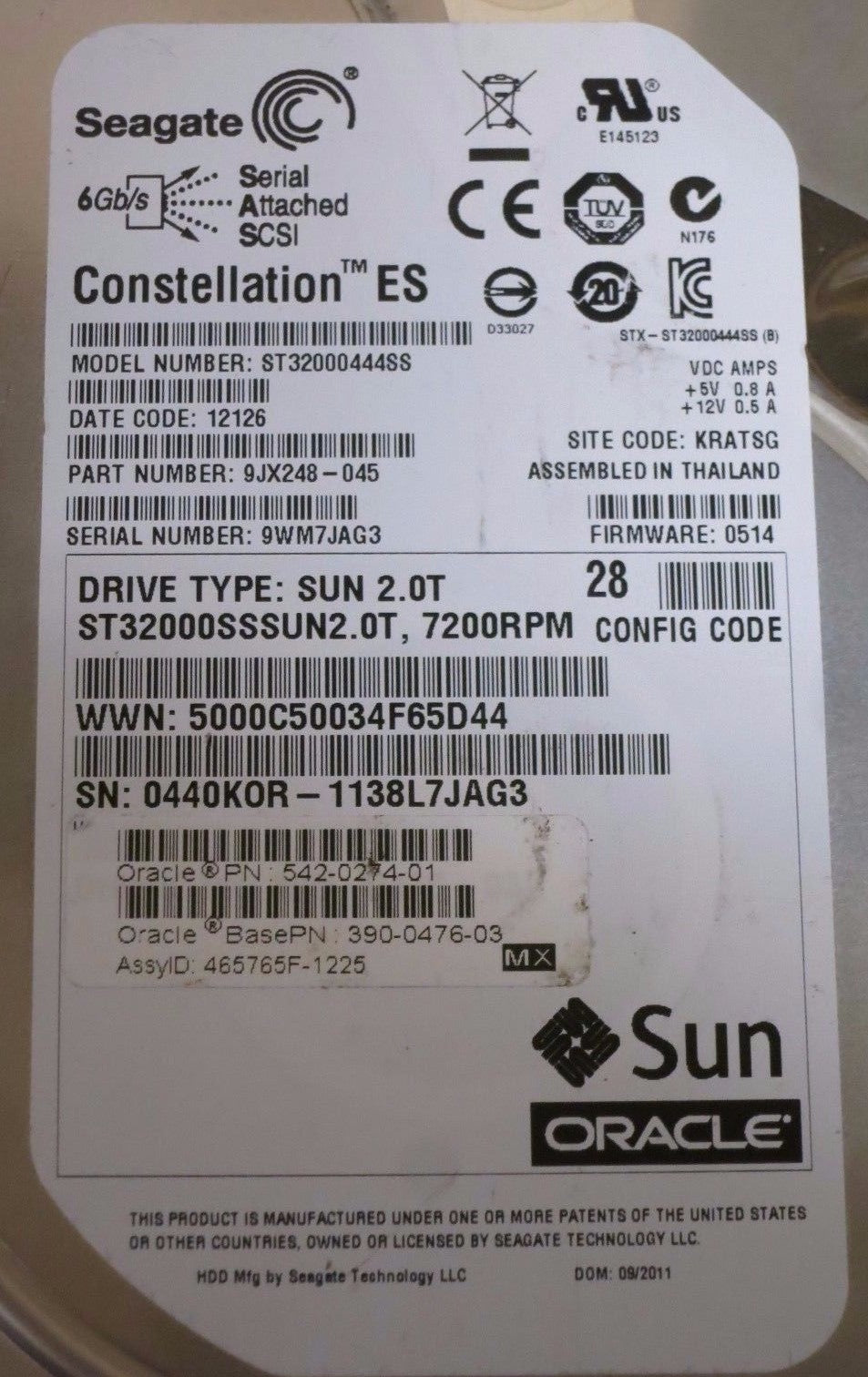 Seagate Constellation ES 2TB 7.2K SAS 3.5 ST32000444SS 9J248-045 0514 Hard Drive