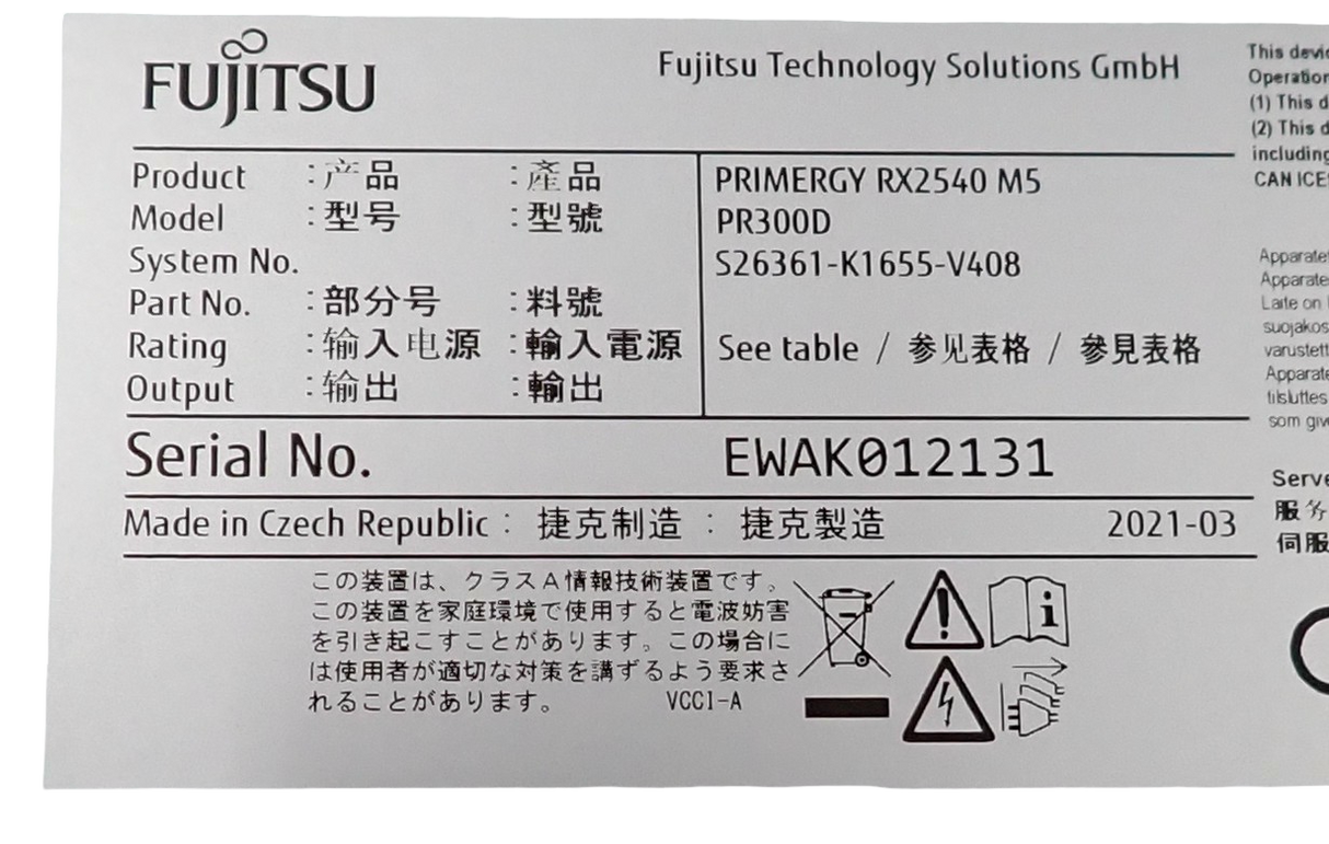NEW Fujitsu Primergy RX2540 M5 CTO 8x SFF Bay 2U Rack Mount Server