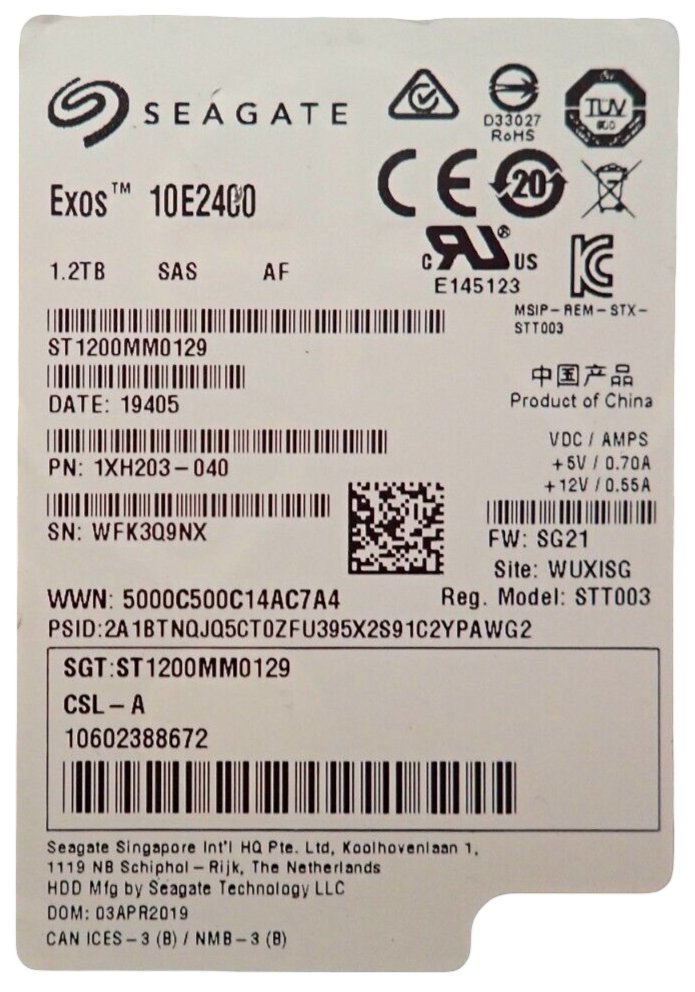 Fujitsu 1.2TB 10K 2.5" SAS 12G 512E Hot-Plug Hard Drive HDD S26361-F5730-L112