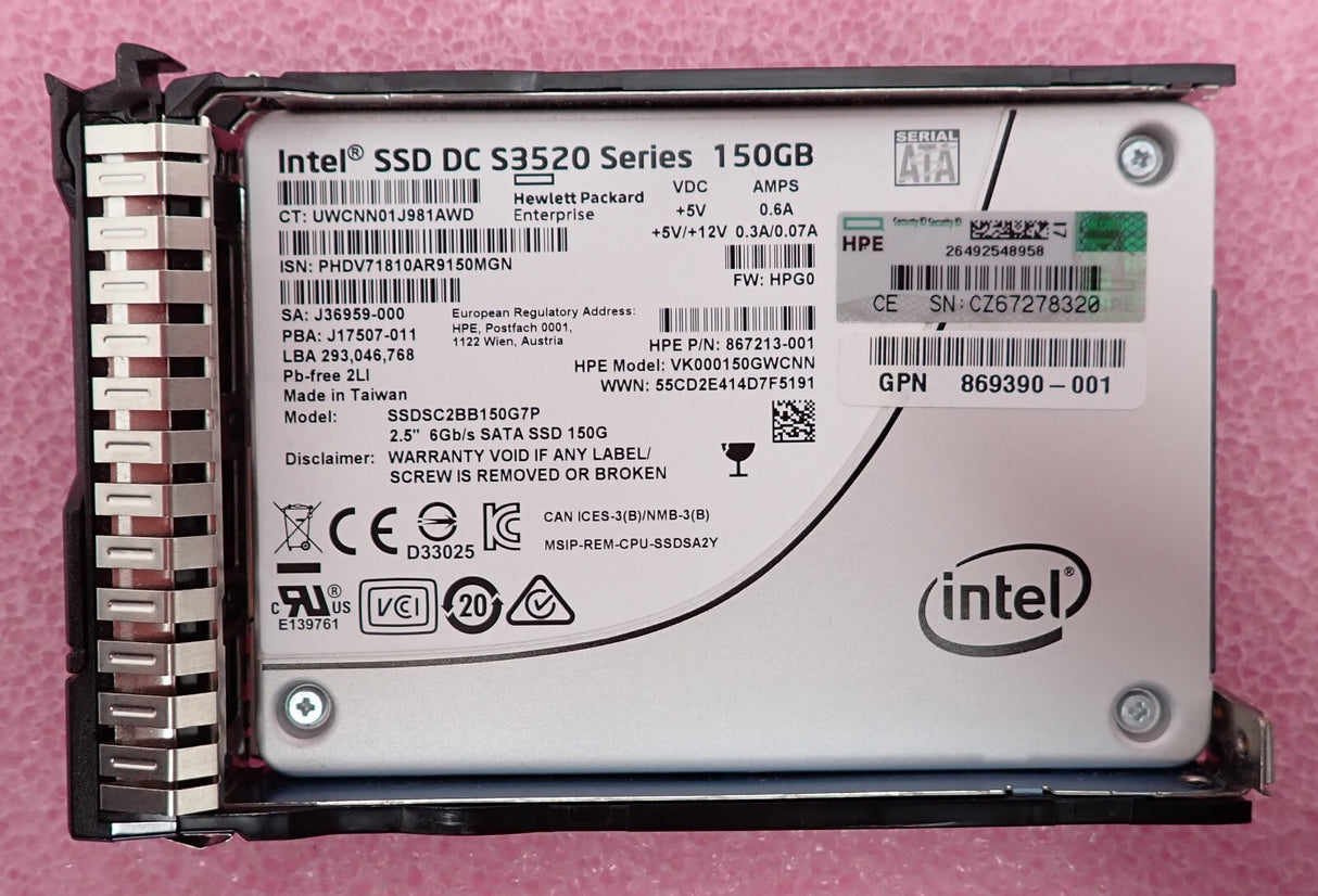 HP 150GB SATA 6G 2.5" RI Enterprise SSD 869575-001 869374-B21 In G8 G9 G10 Caddy