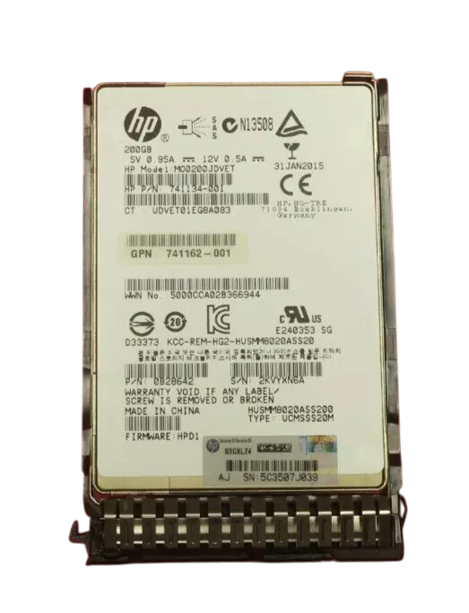 HP 200GB SAS 12G 2.5" Solid State Drive SSD + G8 G9 Caddy 741224-001 741138-B21