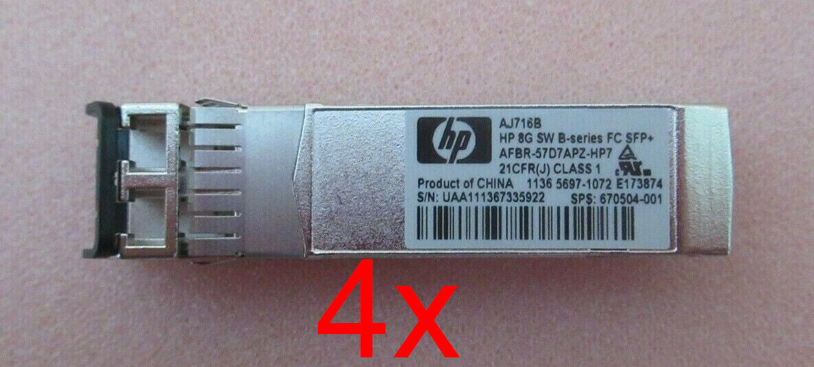 4 x HP AJ716B 8G 8Gbps FC B-Series 670504-001 AFBR-57D9AMZ-HP7 SFP Transceiver