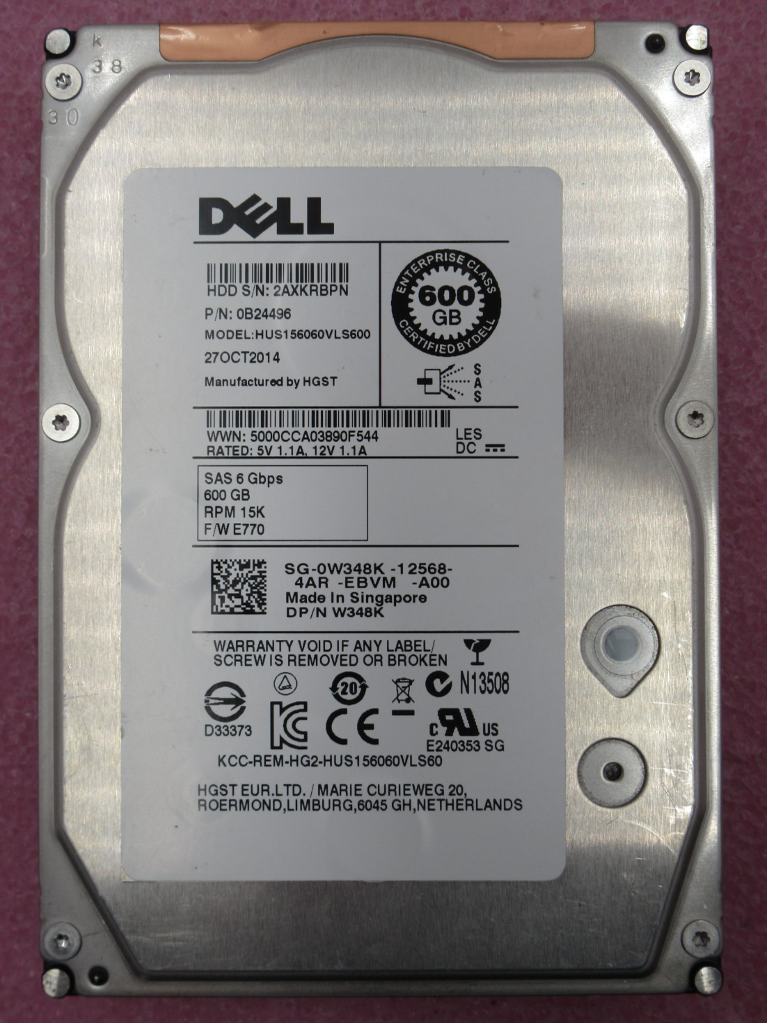 Dell Seagate 600GB 3.5" SAS 6Gb/s 15K 16MB HDD ST3600002SS W348K 0W348K