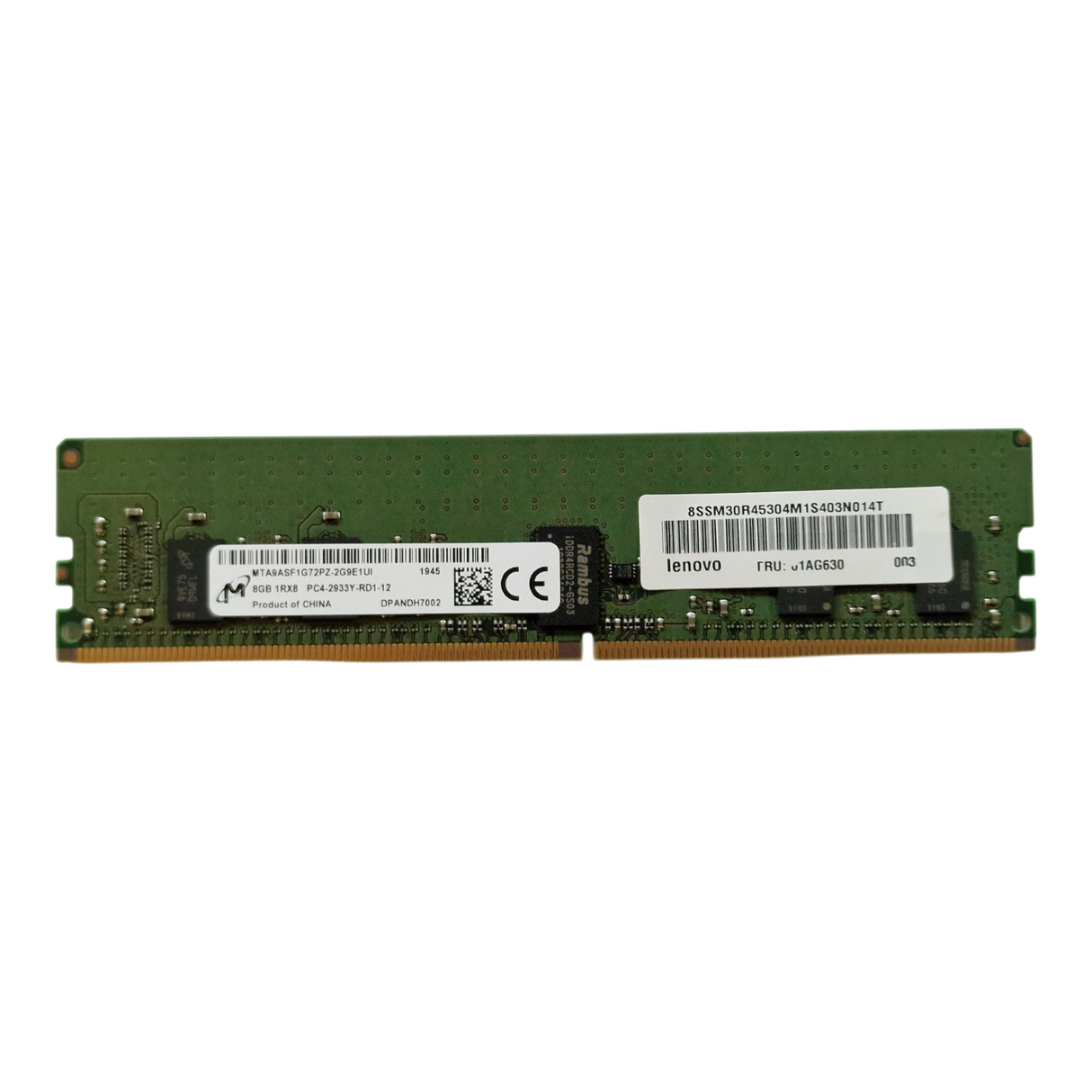 Micron MTA9ASF1G72PZ-2G9E1 Lenovo 8GB 1Rx8 PC4-2933Y ECC RDIMM RAM 01AG630
