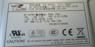 Emacs PSU 650W Hot Swap Server PSU Power Supply M1L-5650P3 B012140009