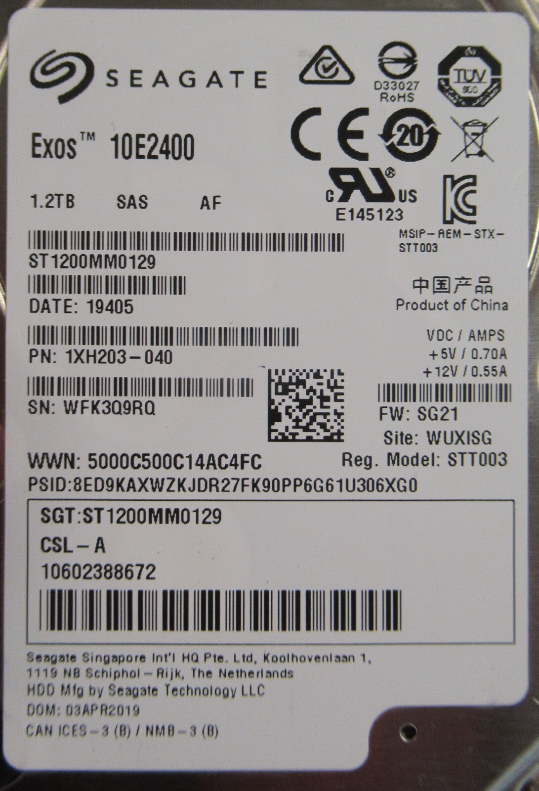 Seagate Exos 1.2TB 10K 2.5" SAS Hot-Plug Hard Drive HDD ST1200MM0129 1XH203-040