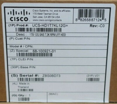 New Cisco 1TB 7.2k 3.5" 12Gb/s SAS Enterprise LFF Hard Drive HDD UCS-HD1T7KL12G