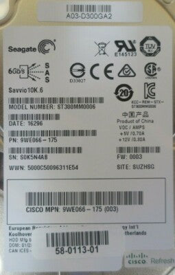 Cisco UCS 300GB 6Gb/s 2.5" 10k SAS SFF Hard Drive HDD A03-D300GA2 A03-D300GA2-RF