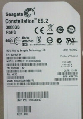 EMC V4-VS07-030 3TB SAS 3.5" 7.2K 520BPS HDD Hard Drive VNX Series 005049943
