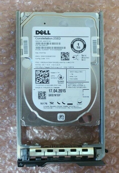 Dell 1TB 2.5" 7.2K 6G SAS SFF SED Hard Drive HDD XKGH0 ST91000642SS + Dell Caddy