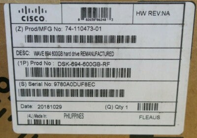 Cisco 600GB SAS 10k 2.5" Hard Drive HDD DSK-694-600GB-RF for WAVE 694