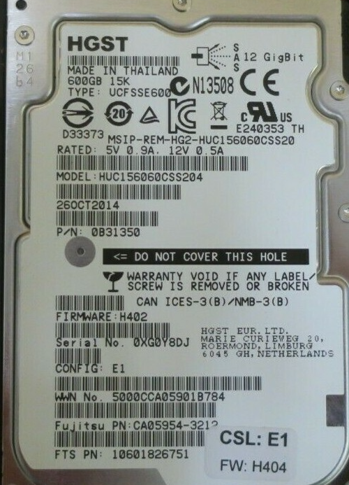 Fujitsu Eternus 600GB 15K SAS 12G 2.5" HDD CA07670-E693 DX100 DX200 DX60 S3/S4