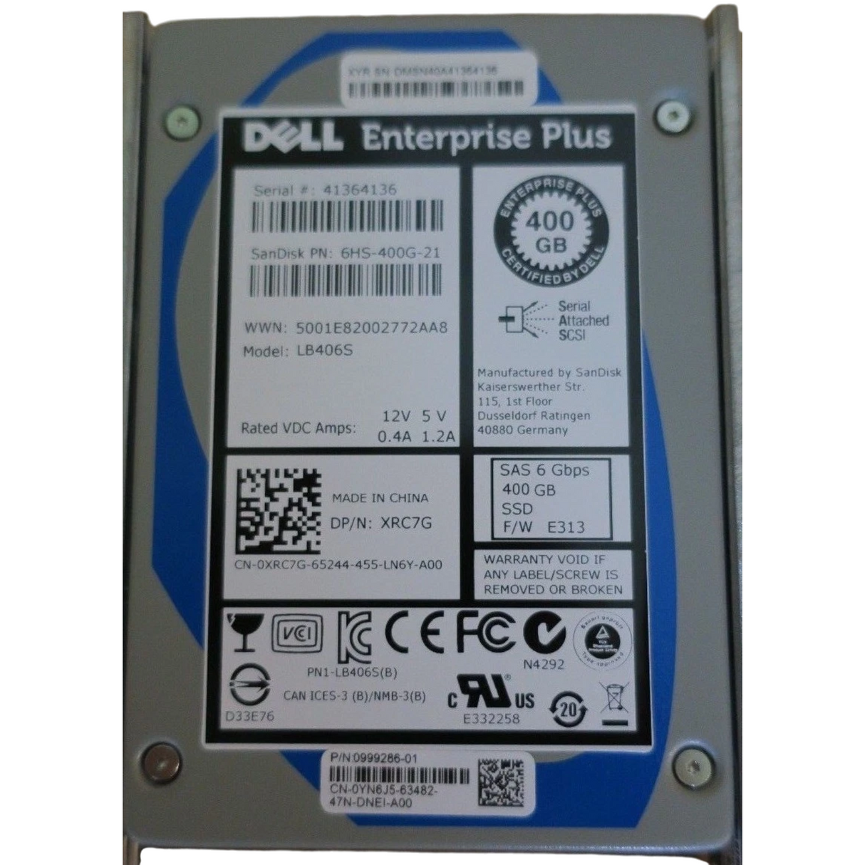 Dell Compellent Enterprise Plus 400GB SAS 6G 2.5" Solid State Drive SSD XRC7G