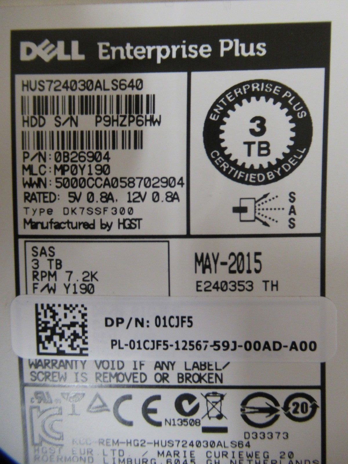 Dell Compellent Enterprise Plus 3TB 3.5" SAS 6GB/s 7.2K 64MB SC200 HDD 1CJF5