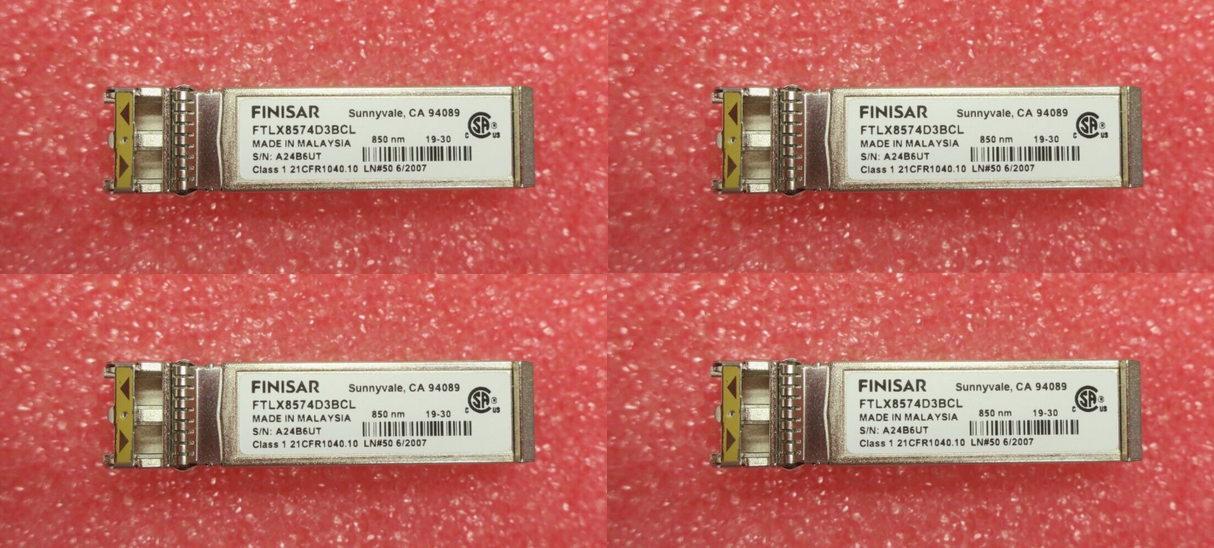4x FINISAR FTLX8574D3BCL 10GBASE-SR 400m 850nm SFP+ Optical Transceiver Module