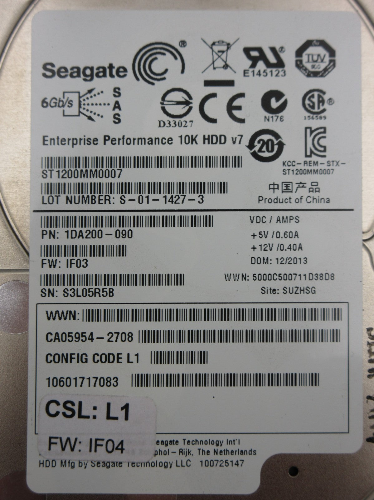 Fujitsu Eternus DX S3 1.2TB 10K SAS 6Gb/s 2.5" HDD CA05954-2708 CA07670-E615
