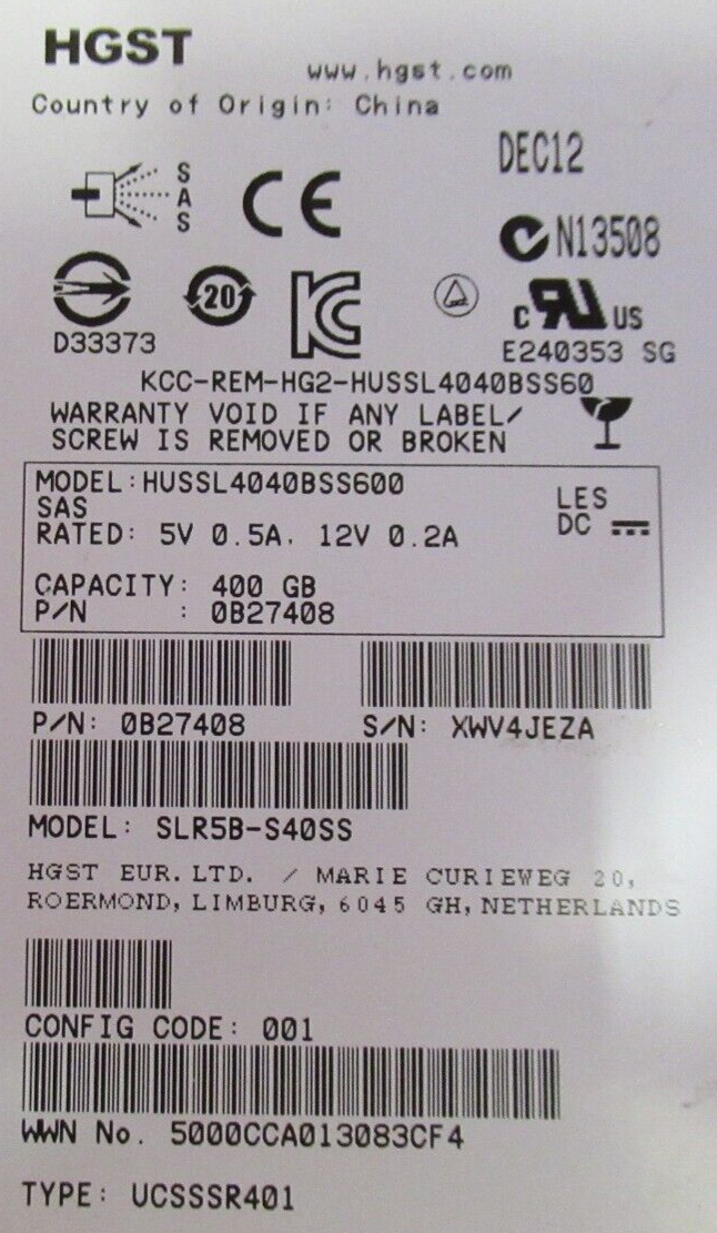 Hitachi HUSSL4040BSS600 0B27408 400GB 2.5" SAS SSD Solid State Drive