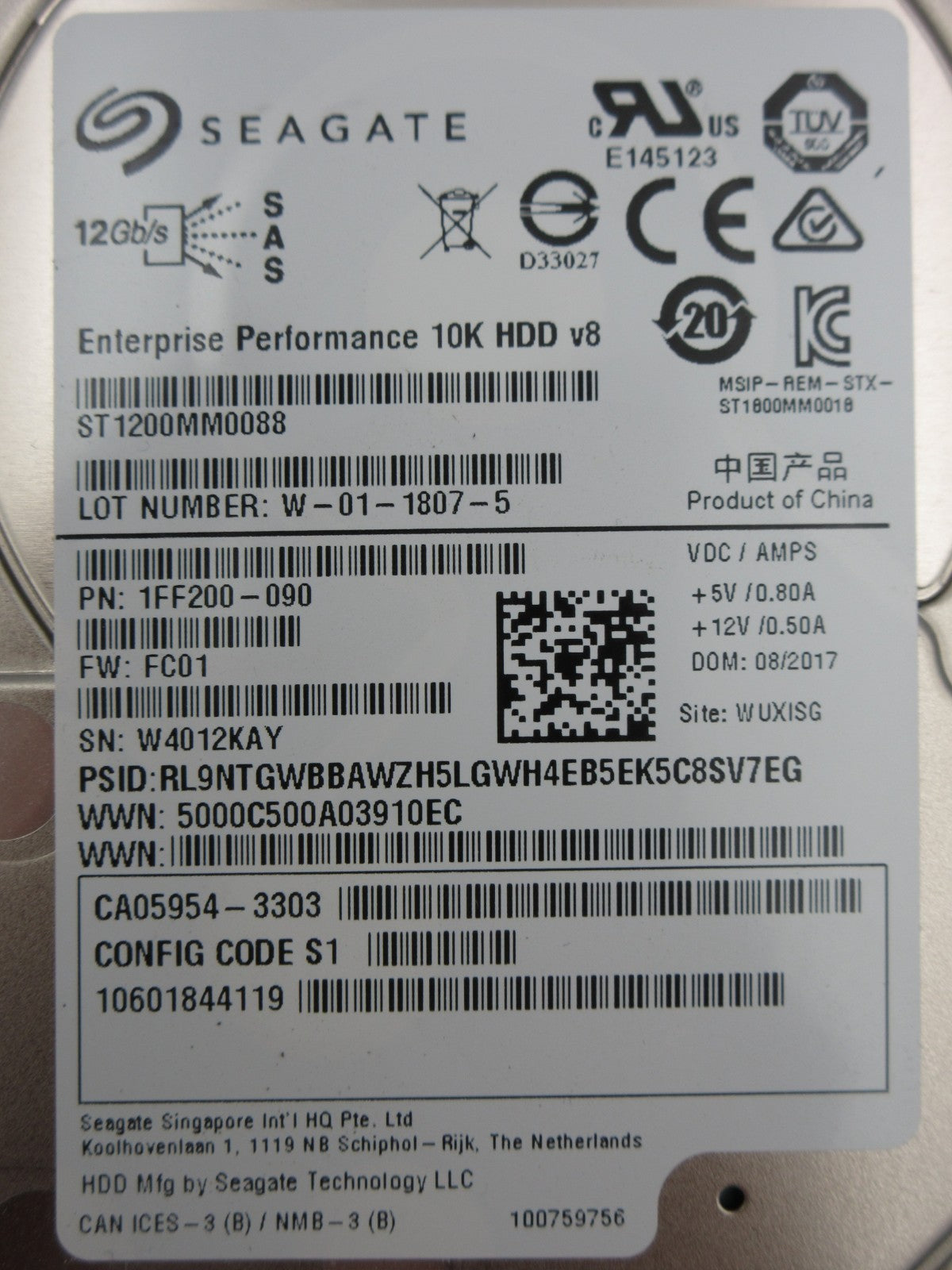 Fujitsu Eternus DX S3 1.2TB 10K SAS 6Gb/s 2.5" HDD CA05954-3500 CA07670-E705