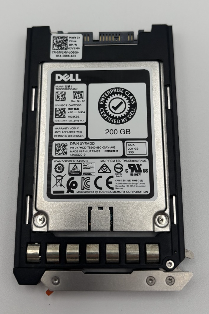 Dell Y7MDD 200GB USATA 6GBPS Enterprise 1.8" SSD THNSF8200CAME + JV1MV Caddy
