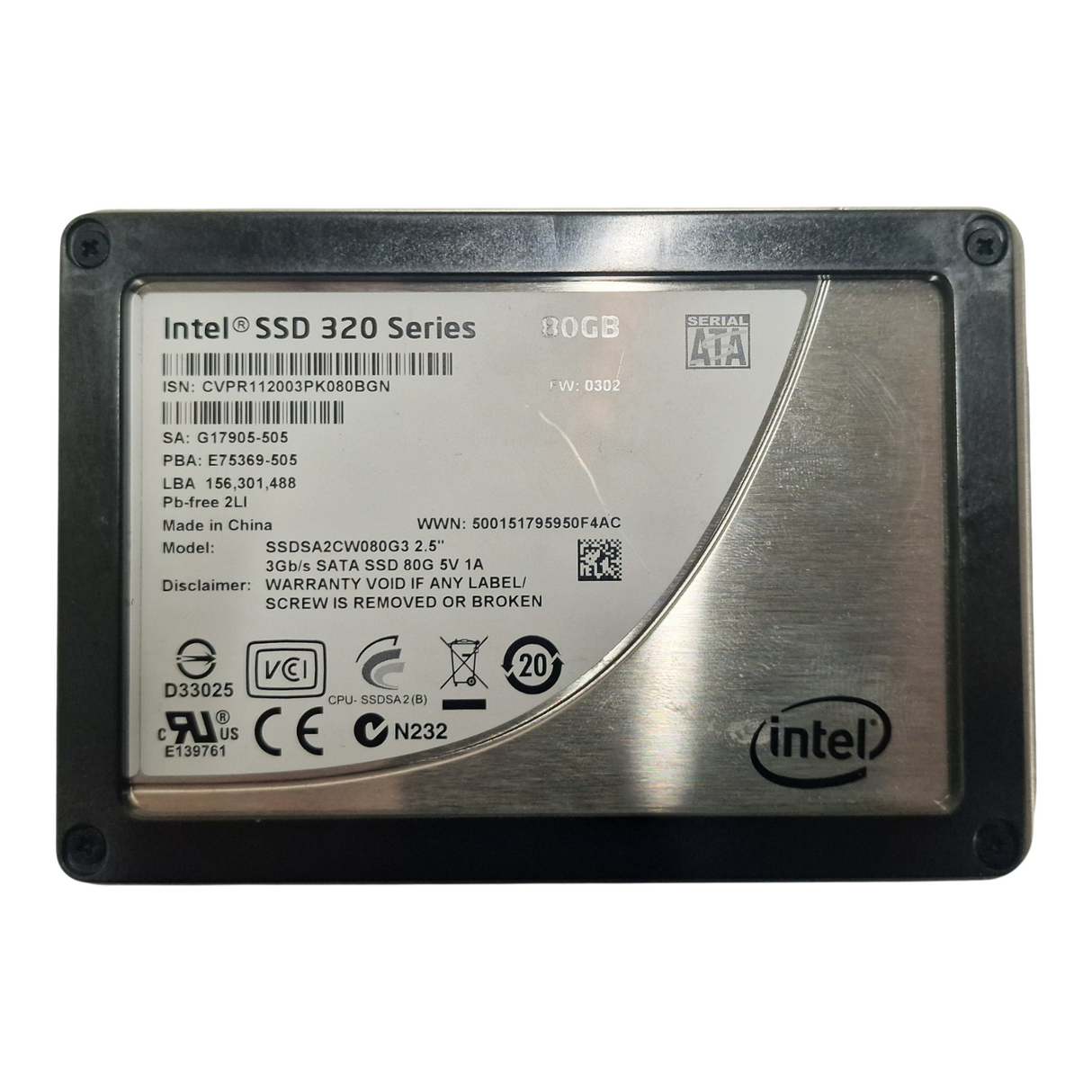 Intel 320 Series 80GB SATA 3G 2.5" Internal Solid State Drive SSD SSDSA2CW080G3