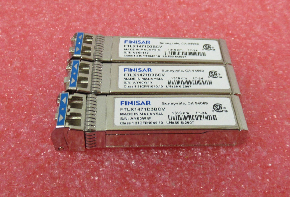 3x FINISAR FTLX1471D3BCV 10Gbps 10GBase-LR SMF 10km 1310nm Duplex LC 10GE module