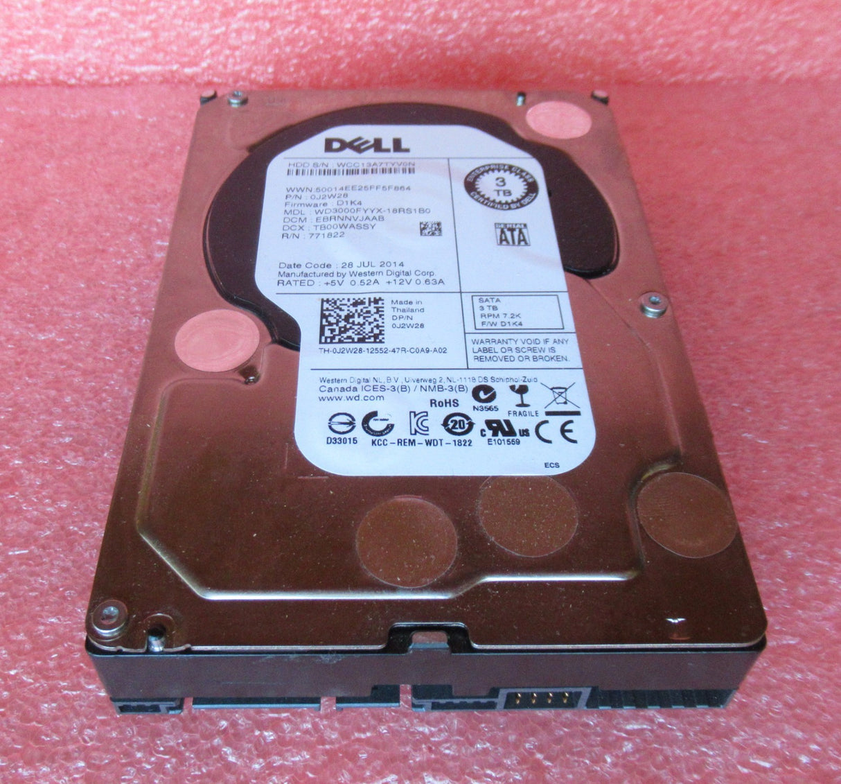 Dell J2W28 WD3000FYYX-18RS1B0 RE 3TB 7200RPM SATA 6Gbps 64MB 3.5" Internal HDD