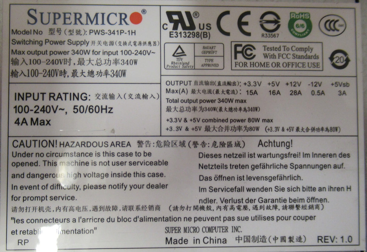 Supermicro Ablecom PWS-341P-1H 1U 340W Multi-Output Switching Power Supply