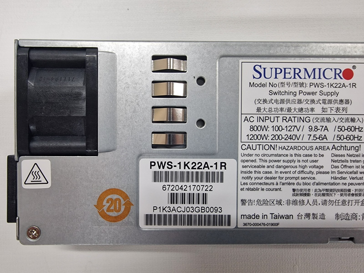 Supermicro PWS-1K22A-1R 1200W Titanium Hot-Swap Server Power Supply