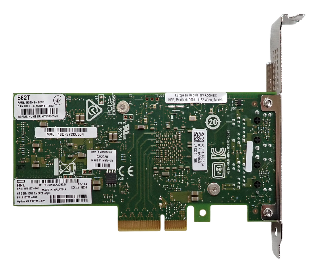 NEW HPE 562T Dual Port 10Gb Ethernet Network Adapter LP FH 840137-001 817738-B21