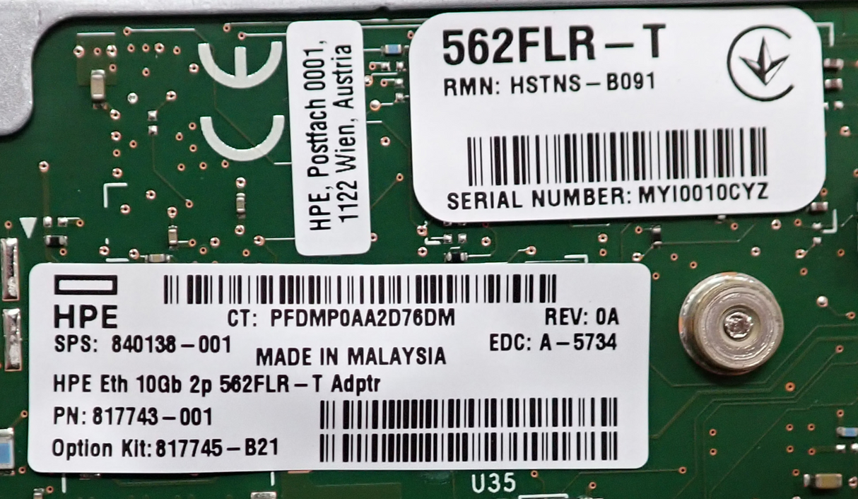 NEW HPE 562FLR-T X550-AT2 Dual Port 10Gb Ethernet FlexibleLOM Adapter 817745-B21