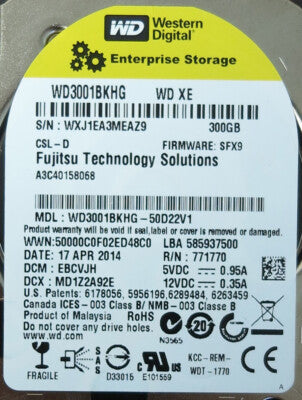 Fujitsu WD 300GB 2.5" SAS 6GB 10K HDD Hard Drive in Caddy A3C40158068 WD3001BKHG