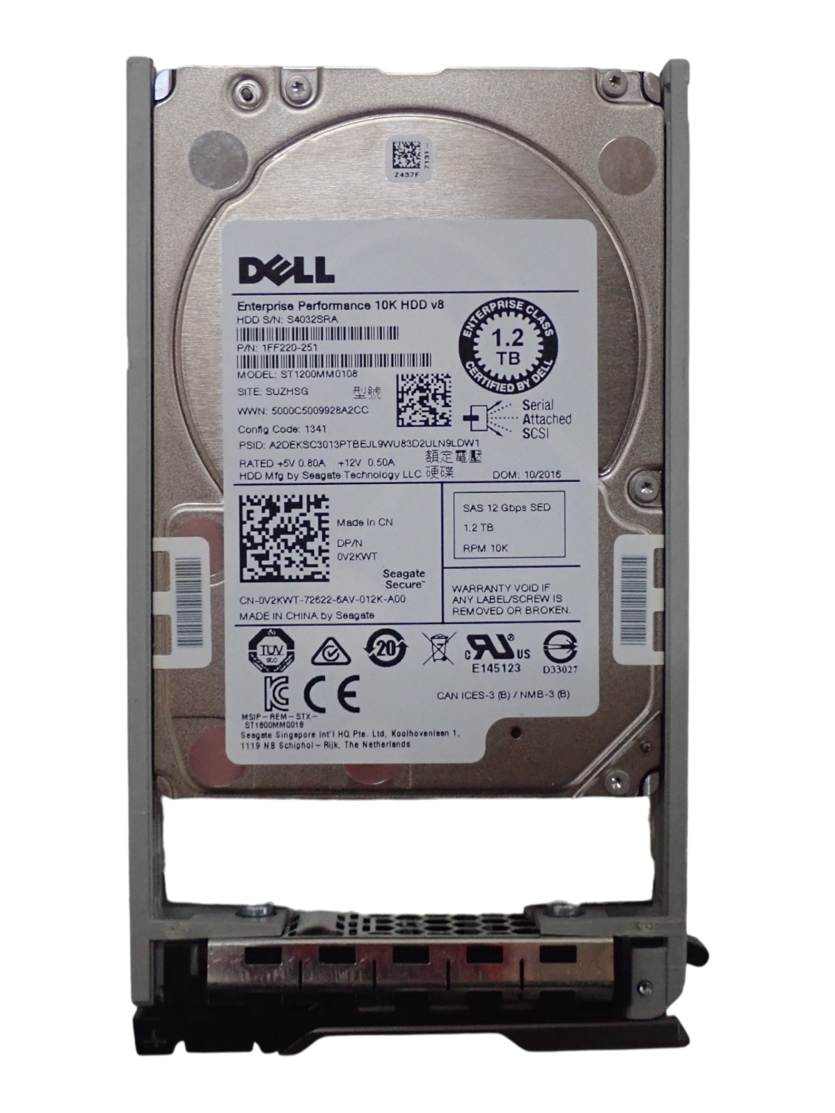 Dell PowerEdge 1.2TB 10K SAS 12G SFF 2.5" SED HDD Hard Disk Drive V2KWT 0V2KWT