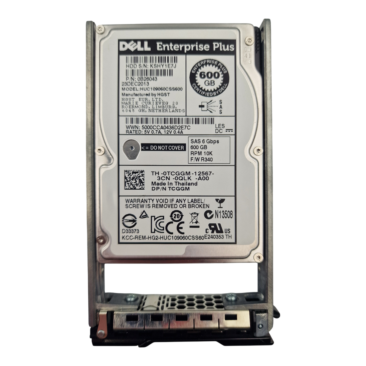 Dell Compellent 600GB 10K SAS 6G 2.5" SFF Hard Drive HDD TCGGM + Caddy