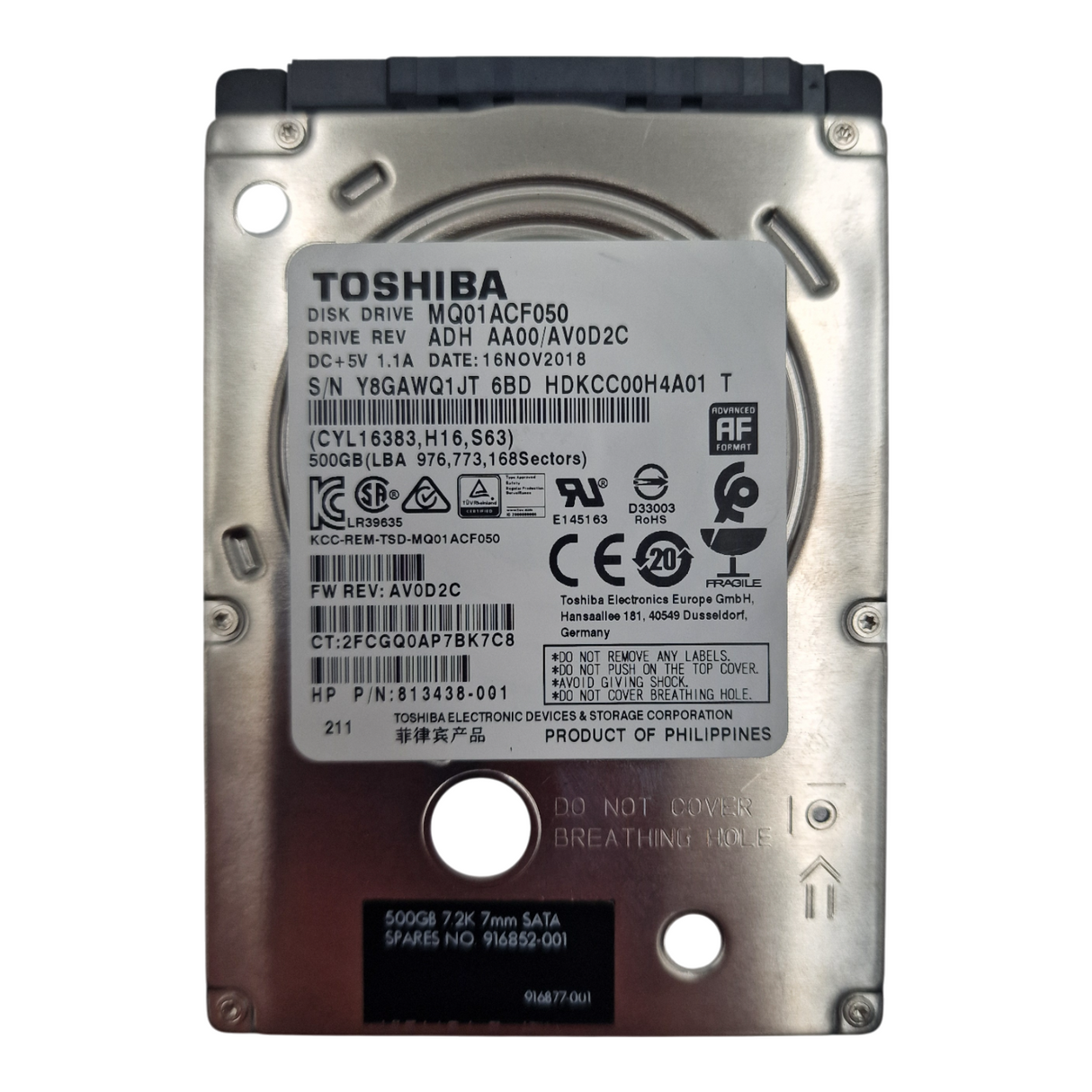 HP 500GB SATA 6G 7.2K 32MB 2.5" HDD Hard Drive 916852-001