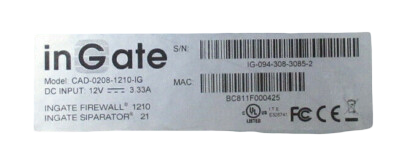 inGate S21 SIParator Firewall Security VPN Appliance CAD-0208-1210-IG