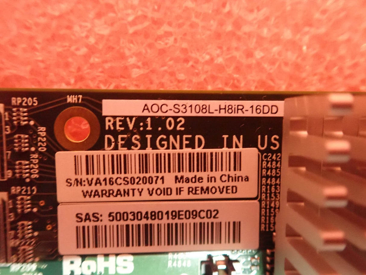 Supermicro 8-Port SAS 12G SATA 6G PCI-E 3.0 X8 RAID Card AOC-S3108L-H8iR-16DD