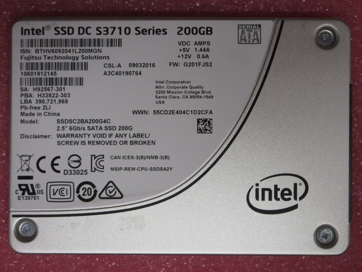 Fujitsu Intel SSD DC S3700 Series 200Gb 2.5" SATA 6Gb/s SSD A3C40190764