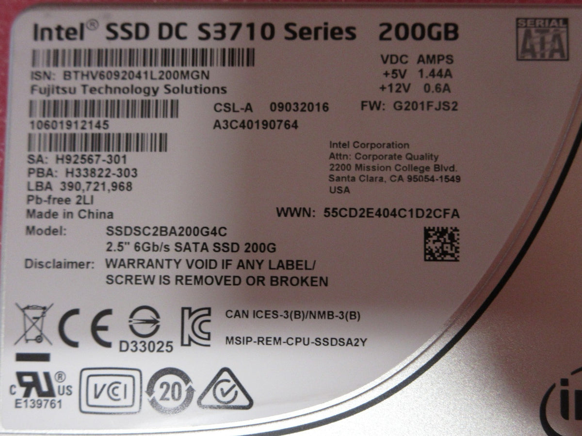 Fujitsu Intel SSD DC S3700 Series 200Gb 2.5" SATA 6Gb/s SSD A3C40190764