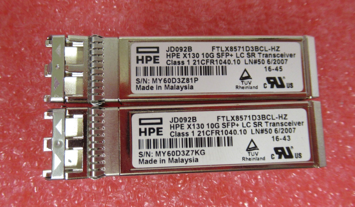 2 x HPE ProCurve JD092B 10Gbps 1000Base-SR Multi-Mode 300m 850nm SFP+Transceiver