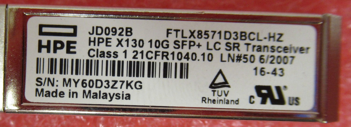 2 x HPE ProCurve JD092B 10Gbps 1000Base-SR Multi-Mode 300m 850nm SFP+Transceiver